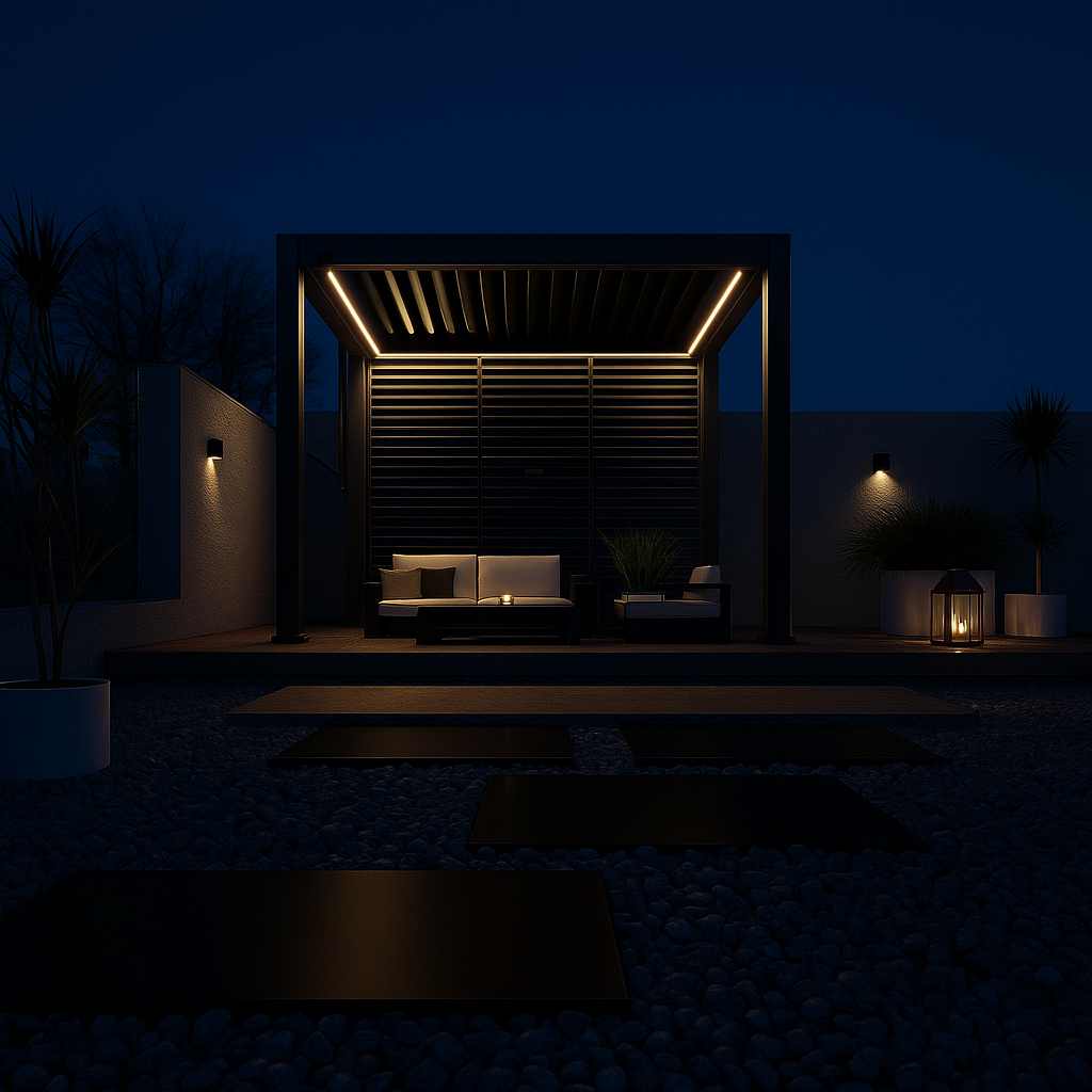 Modena Aluminium Pergola 3m x 3m Free Standing with LED Package